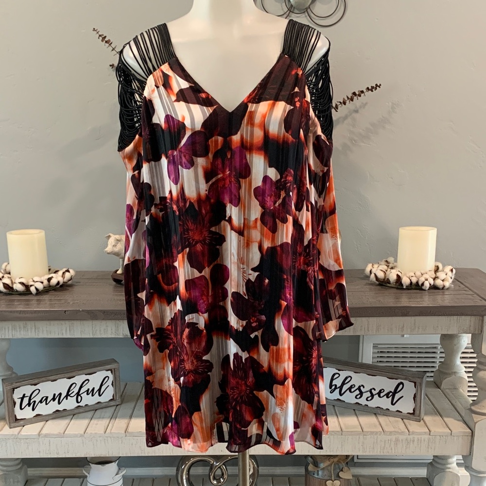 Guess Floral Mini Dress - Black, Red, Orange